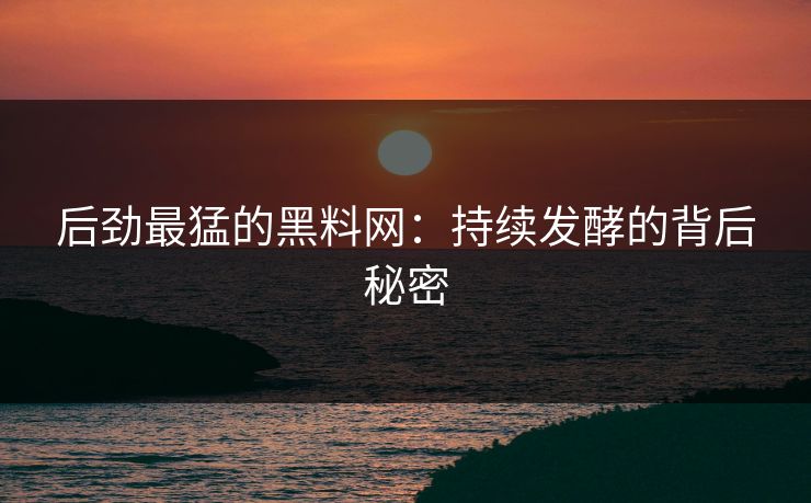 后劲最猛的黑料网：持续发酵的背后秘密