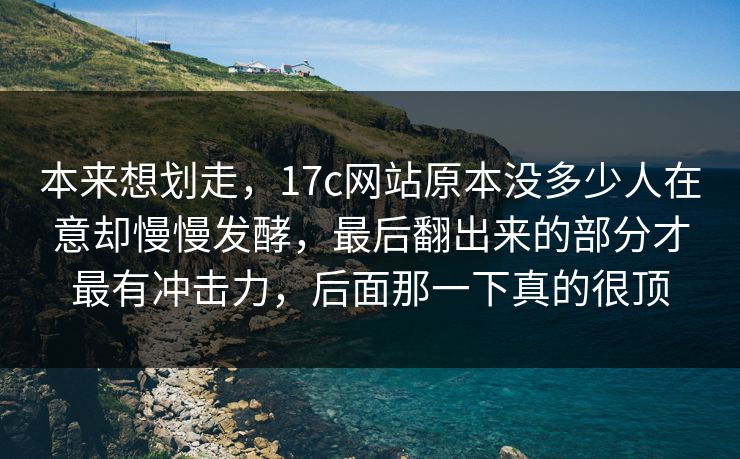 本来想划走，<strong>17C</strong>网站原本没多少人在意却慢慢发酵，最后翻出来的部分才最有冲击力，后面那一下真的很顶